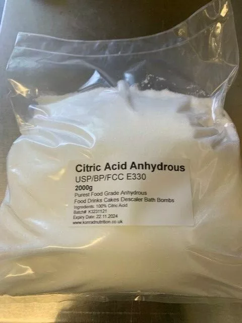 Citric Acid (Fine, Anhydrous) - 100% Food Grade - Great for Bath Bombs! 2kg