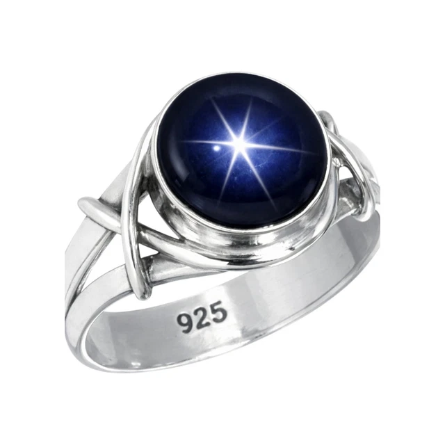 Bague étoile Saphir Bleu Argent 925 - Vintage, Faite Main, Art Déco
