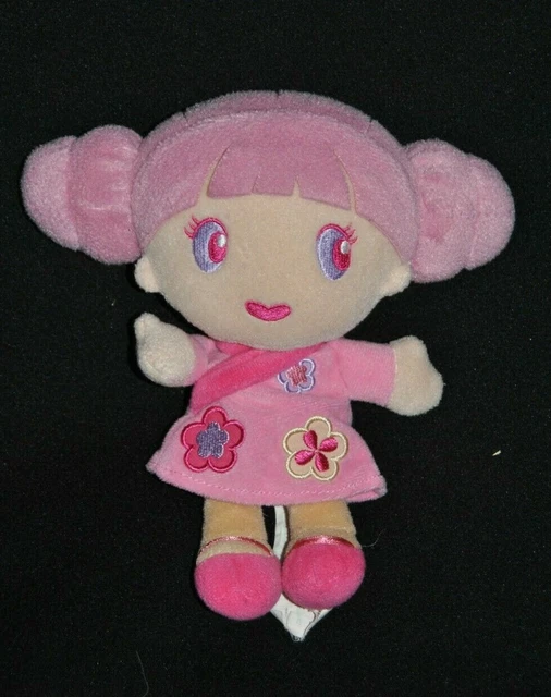 Peluche Doudou Poupée KIMBALOO La Halle Fille Robe Rose Violet Fleur 20 Cm TTBE