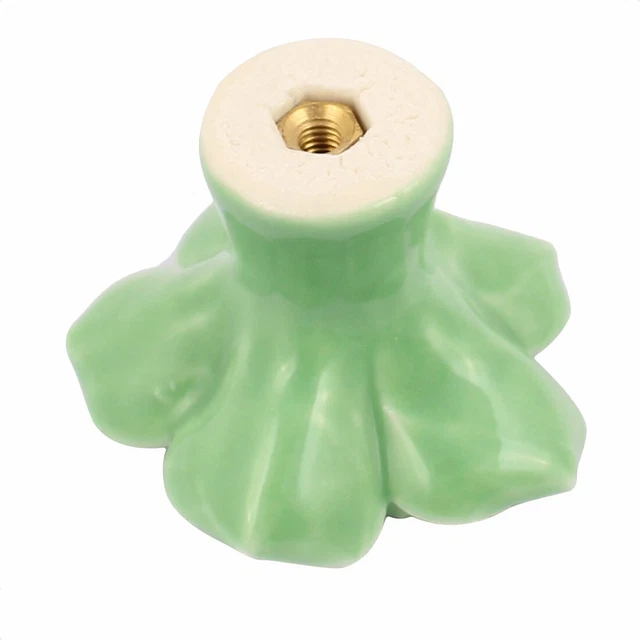 Cabinet Wardrobe Drawer Door Pull Lotus Flower Shape Ceramic Knobs Green 2pcs 3