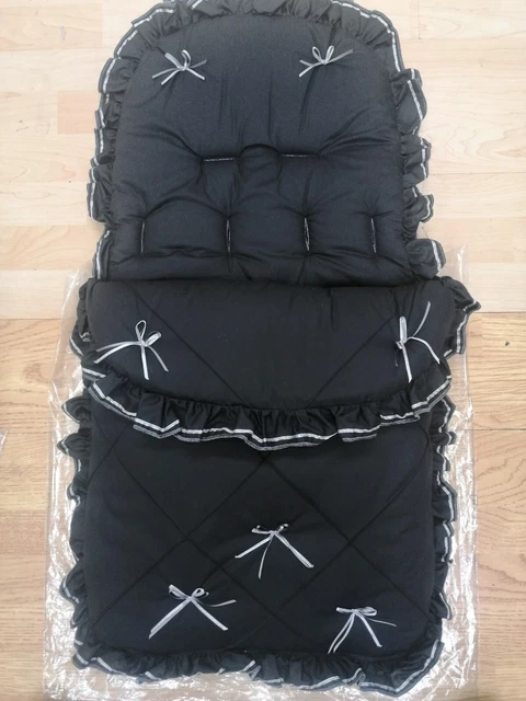 Baby Jungen Mädchen schwarz/silber Bandschleifen Fußmuff gemütliche Zehen Kinderwagen Buggy