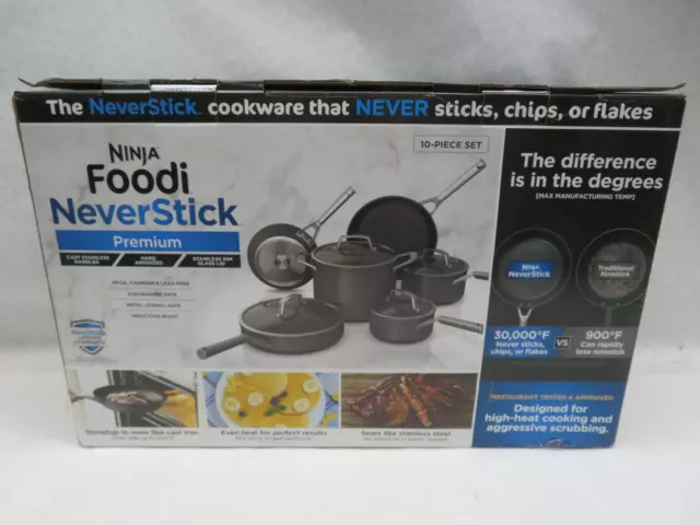 Ninja C59500 Foodi NeverStick Premium 10pc Cookware Set Black New Open Box