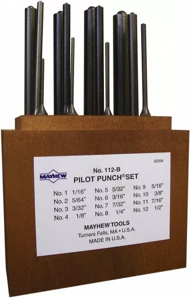 Mayhew 12 Piece, 1/16 to 1/2", Roll Pin Punch Set Round Shank, Alloy Steel, C...
