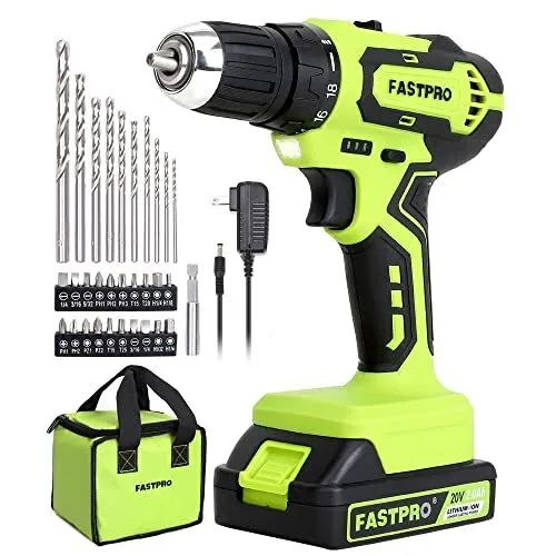20V Max Cordless Drill set, 3/8 in. Power Drill Driver kit with One 2.0 Green