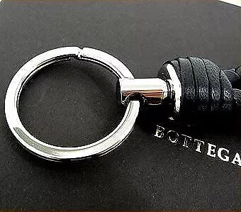 Authentic BOTTEGA VENETA Intrecciato Leather Keyring Keychain color black No Box