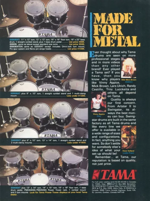 1987 Print Ad of Tama Swingstar Drum Kit w Dave Holland, Wild Mick Brown