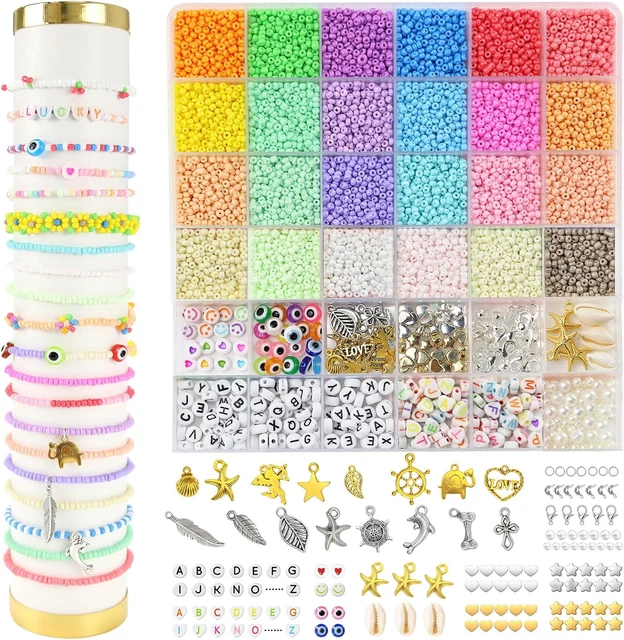 Kit Perline Braccialetti Fai Da Te - 720 Pezzi Bianco E Oro, Con Filo Elastico E Scatola Porta - Foto 9