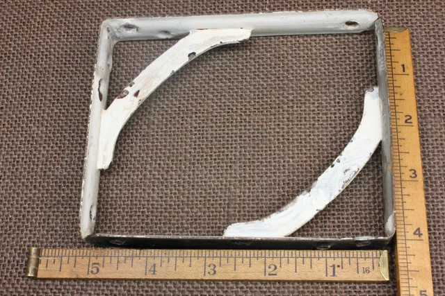 2 Old Shelf Support Brackets 4 X 5" Rustic White Silver Paint Vintage Industrial 4
