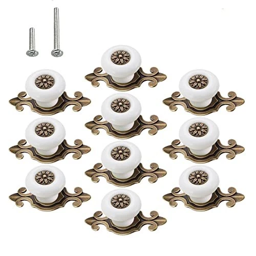 HUAMULAN 10 Pack Retro Ceramic KnobsVintage Dresser Kitchen Petal Cabinet Pul...