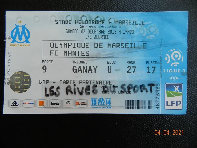 Ticket OM Vs PSG – Ligue 1 2011 – Marseille – Paris