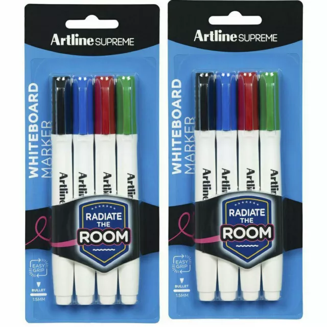 2x 4pc Artline Supreme Whiteboard Writing Markers/Pens Standard Assorted Colours