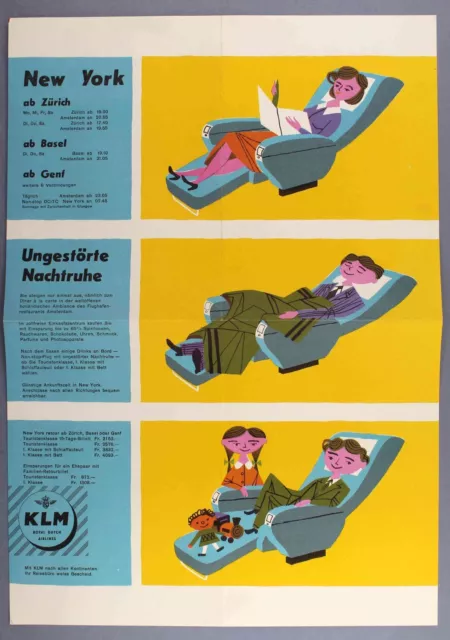 Klm Royal Dutch Airlines Vintage New York Brochure Douglas Dc-7C Airline Seats