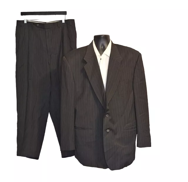 Givenchy Monsieur 2 Piece Suit Mens 44L 36X28 Brown Pinstripe Wool