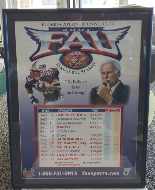 Florida Atlantic University 2001 Inaugural Season Football Schedule Poster Frame