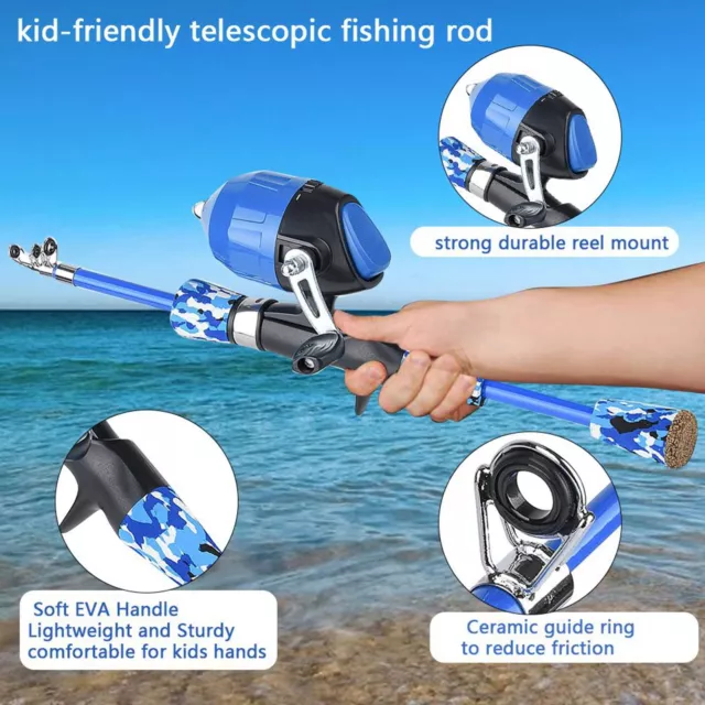 Kids Fishing Rod Ceramic Rails Lightweight Easy Operation Telescopic Fishing Kit