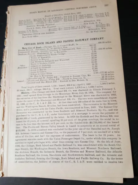 1888 train report CHICAGO ROCK ISLAND & PACIFIC RAILWAY Washington Iowa railroad