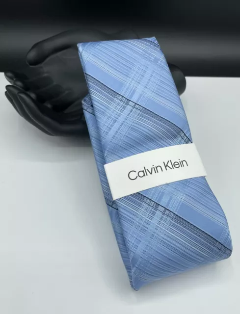 Calvin Klein Men's Silk Blend Tie ~ Light Blue ~ Plaids & Checks ~ MSRP: $69.50