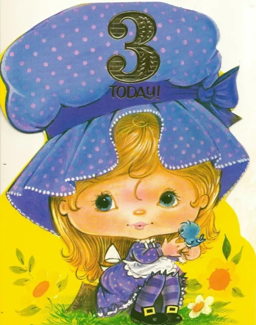 3rd Happy Birthday Vintage Girls Large Size Greeting Card 3 Years Old Girls Cute