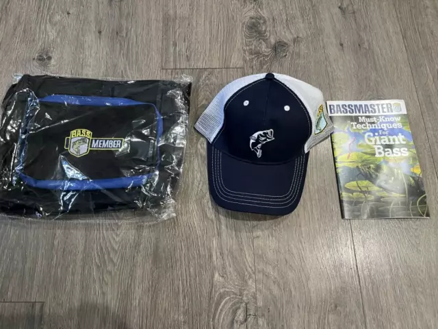 Bassmaster Tackle Bag, Trucker Mesh Hat and Giant Bass Techniques Pamphlet