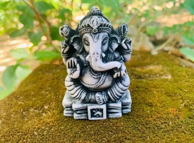 Small Ganesha stone statue Lord Hindu God of Success Mini Ganesh buddha meditati