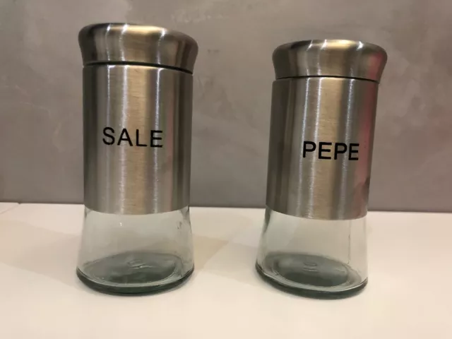 Sset 2 Pezzi Porta Sale E Pepe Acciaio Inox Vetro Mulino Cucina Saliera Pepiera