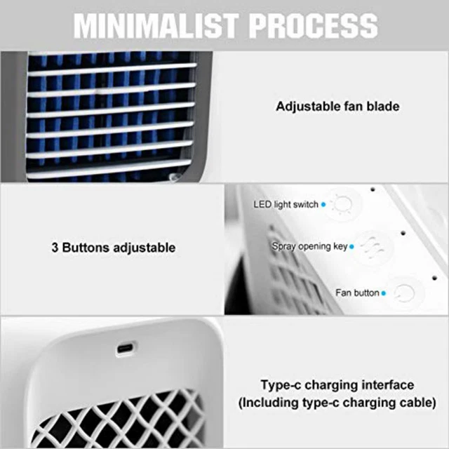 Personal Air Cooler Evaporative Air Conditioner Desk Cooling Fans (White)