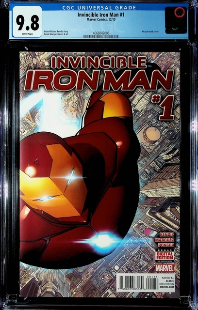 Invincible Iron Man 1 CGC 9.8 Wraparound Cover Bendis Marquez Marvel 2015 MCU