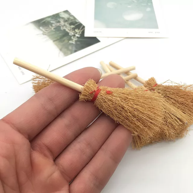 10pcs Mini Broom Housekeeping Toy DIY Dollhouse Accessories For Kids Witch Wood