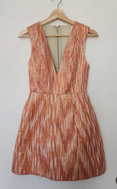 Alice + Olivia Dress Womens 0 Orange Pacey Lantern Sunset Mini Deep V Cocktail