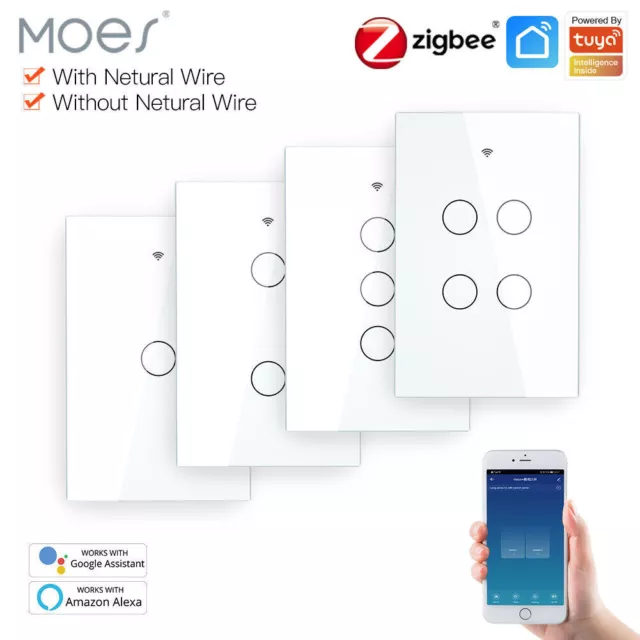 MOES ZigBee Smart Light Switch No Neutral/N+L Wire No Capacitor Alexa Google APP