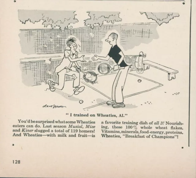 1949 Wheaties Dave Gerard Artist Vintage Print Ad Men Playing Tennis Training L2