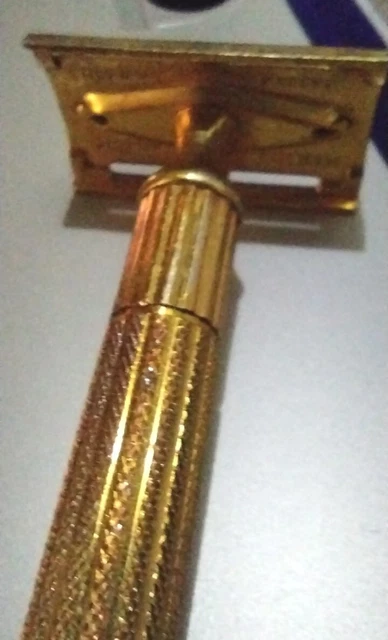 Vintage Gold Gillette Fat Handle  Tech 3 Piece Safety Razor Lot 1334