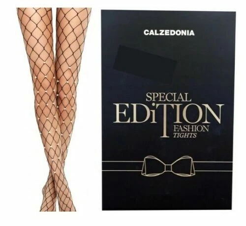 CALZEDONIA COLLANT SPECIAL Edition Nero Rete Con Perle Taglia 1/2