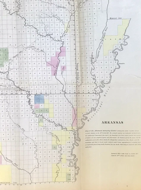 Scarce Antique 1837 STATE OF ARKANSAS Map, Some Color, Detailed, Very Scarce 2