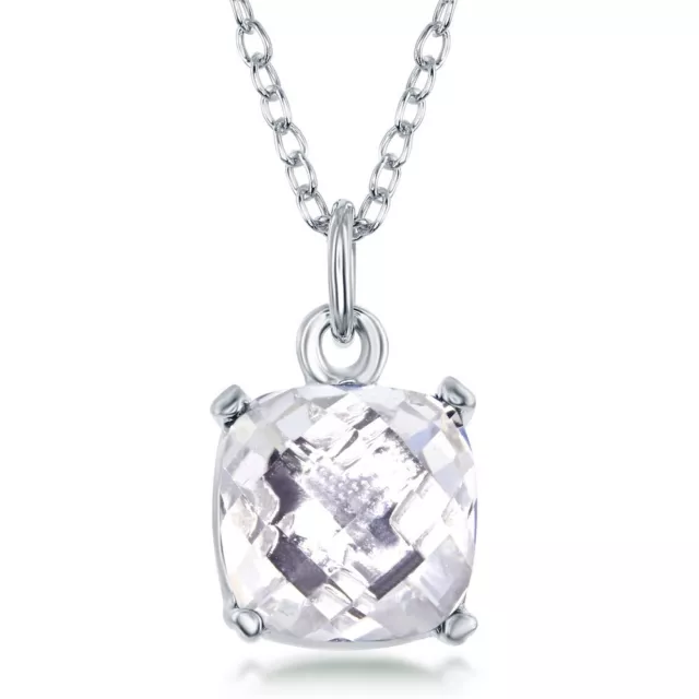 Sterling Silver 'April Birthstone' Square Necklace - White Topaz