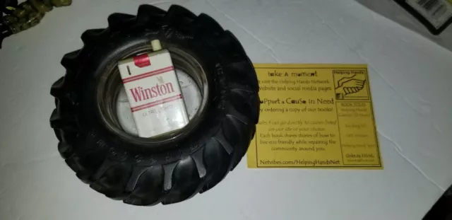 RARE 1950s FIRESTONE TRACTOR TIRE ASHTRAY & WINSTON LIGHTER dipped champion grip