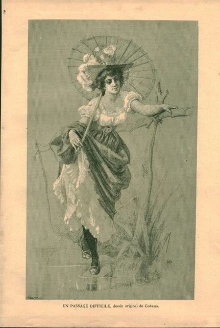 Gravure ancienne à travers la mode 1889 dessin de G
