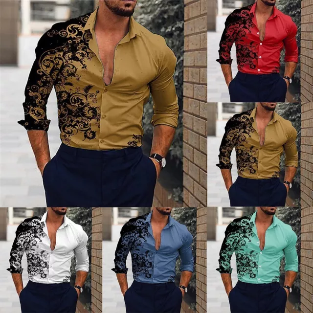 Suave Mens Baroque Muscle Fitness Long Sleeve Hawaiian Shirt Party Up Silky