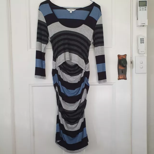Ripe Maternity And Nursing Dress Blue Grey Striped Size XS EUC
