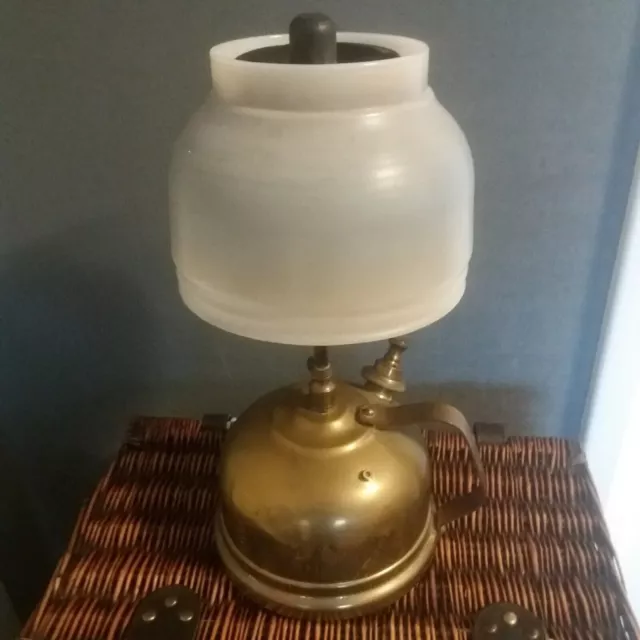 Vintage Brass Hendon Tilley Lamp with Original Milk White Glass Shade