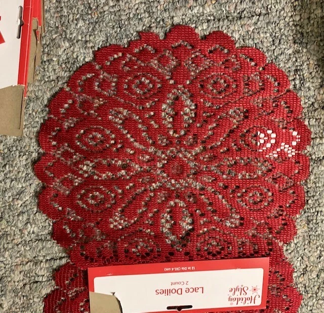 New 20 Doilies Deep Red 12" Diameter Floral Design Party Wedding Valentine's Day