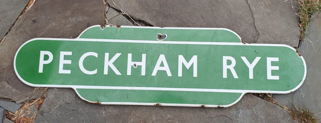 Antique Authentic Peckham Rye Station Sign Porcelain Enamel London England Rare Antique Authentic Peckham Rye Station Sign Porcelain Enamel London England Rare
