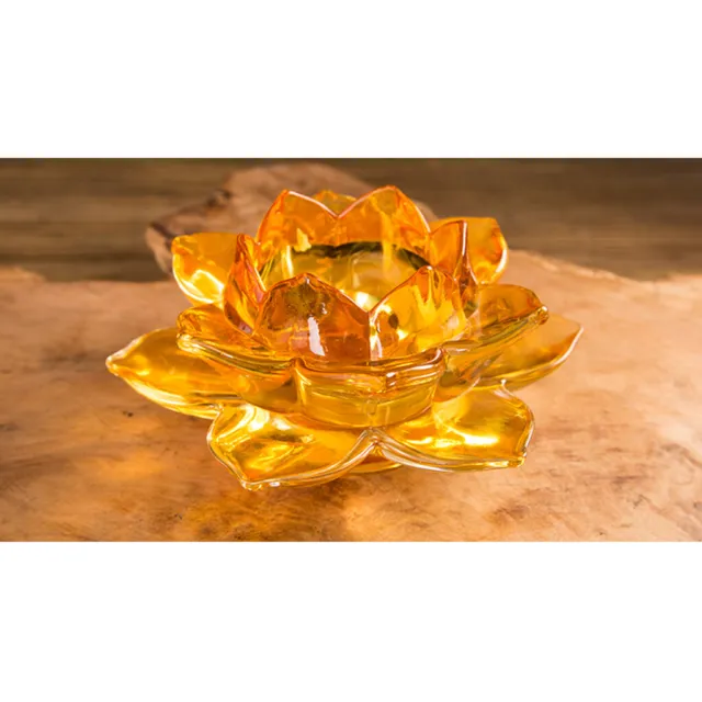 Crystal Glass Lotus Flower Candle Holder Buddhist Candlesticks Worship Accs