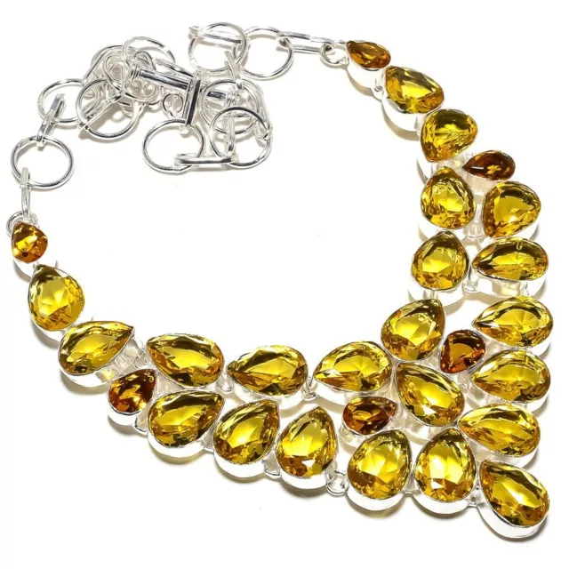 925 Sterling Silver Yellow Citrine Gemstone Handmade Jewelry Necklace 18"
