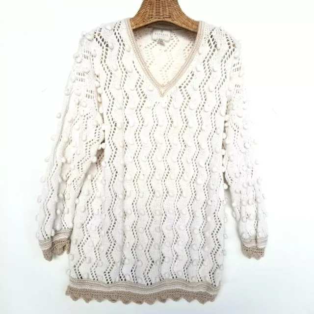 Vintage EXPRESS Tricot Sweater Size Large Hand Knitted Open Knit Cream Tan