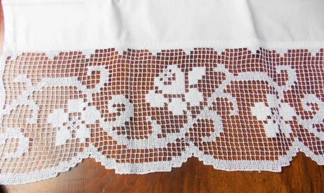 Brise-bise Brodé Main Blanc 50x110 Cm - Motif Fleur De Lys - Rideau Filtrant Artisanal