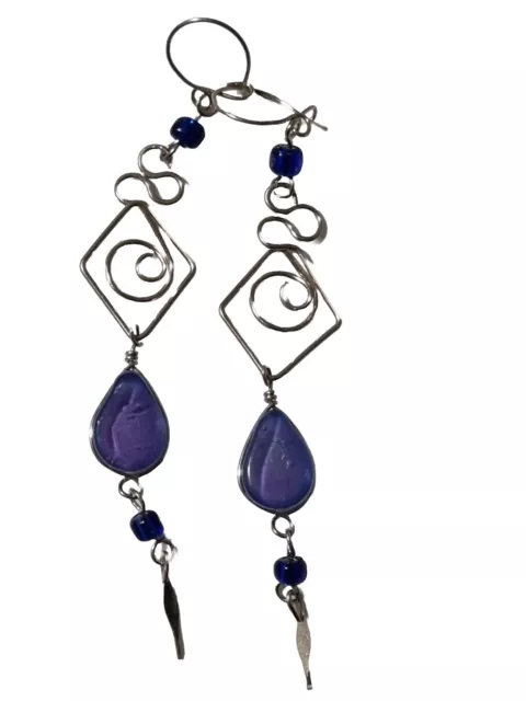 PERU Silver 70mm VIOLET Dangle Bead Drop Charm Earrings Gift Jewellery E76 2