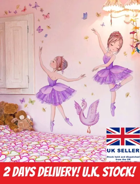 Girls Wall Ballerina Sticker Bedroom Decor Princess Vynil Decal Furniture Fairy