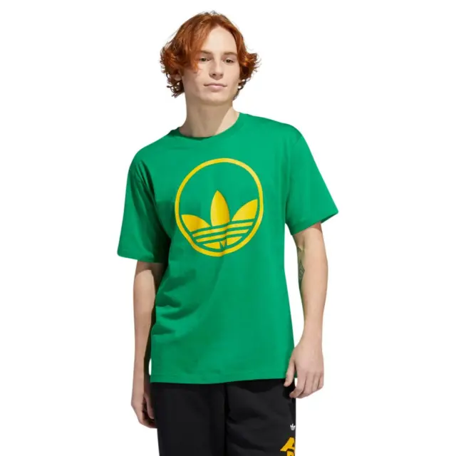 Adidas Originali UOMO Cerchio Trifoglio T-Shirt Verde Giallo Estate Nuovo Retrò