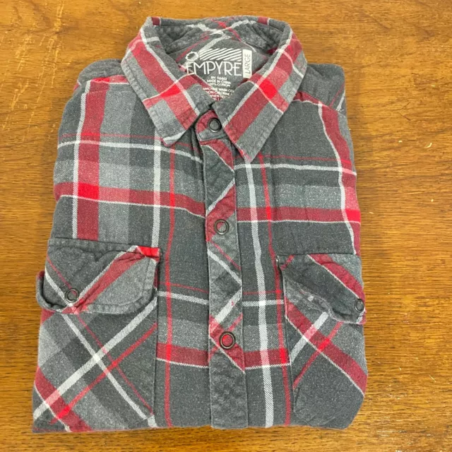 Empyre Large Flannel Shirt Red Grey 22" Pit-to-Pit Designer Check Long Sleeve